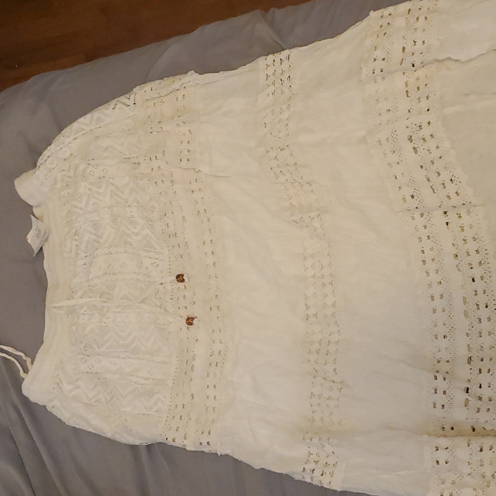 Chic Boho White Skirt Ankle Length (XL)
